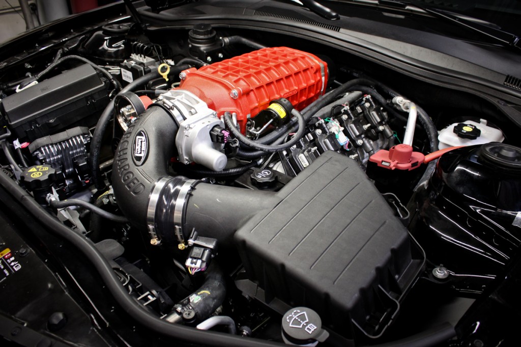 Wrinkle Red Magnuson Camaro LS3 Supercharger Installed