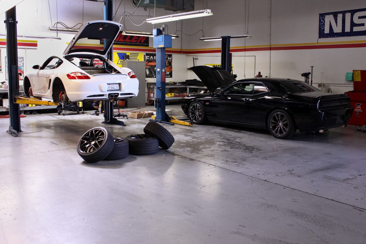 Porsche Cayman at the STILLEN Performance Shop in Costa Mesa, CA Getting KW Coilovers Installed