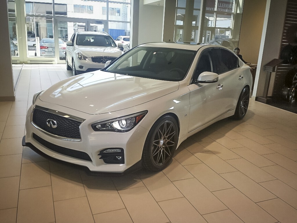 Infiniti Q50 with STILLEN Splitter, Roof Wing, diffuser, and Cat-Back Exhaust with RS-R Lowering Springs - Available at Infiniti Quebec