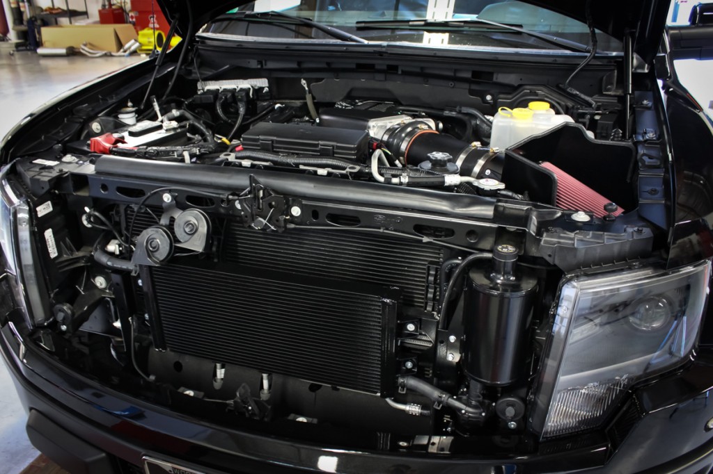 Under the hood of a Whipple Supercharged 2014 Ford SVT Raptor